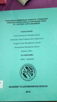 Image of TUGAS AKHIR : PENGARUH PEMBERIAN INSENTIF TERHADAP PRODUKTIVITAS KERJA KARYAWAN PADA PT. VICTORY CIPTA MAKMUR