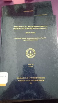 Image of teknik wawancara investigasi dan pembuatan program acara reportase investigasi transtv